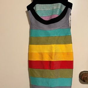 NWT Herve Leger Rainbow Stripe Bandage Dress